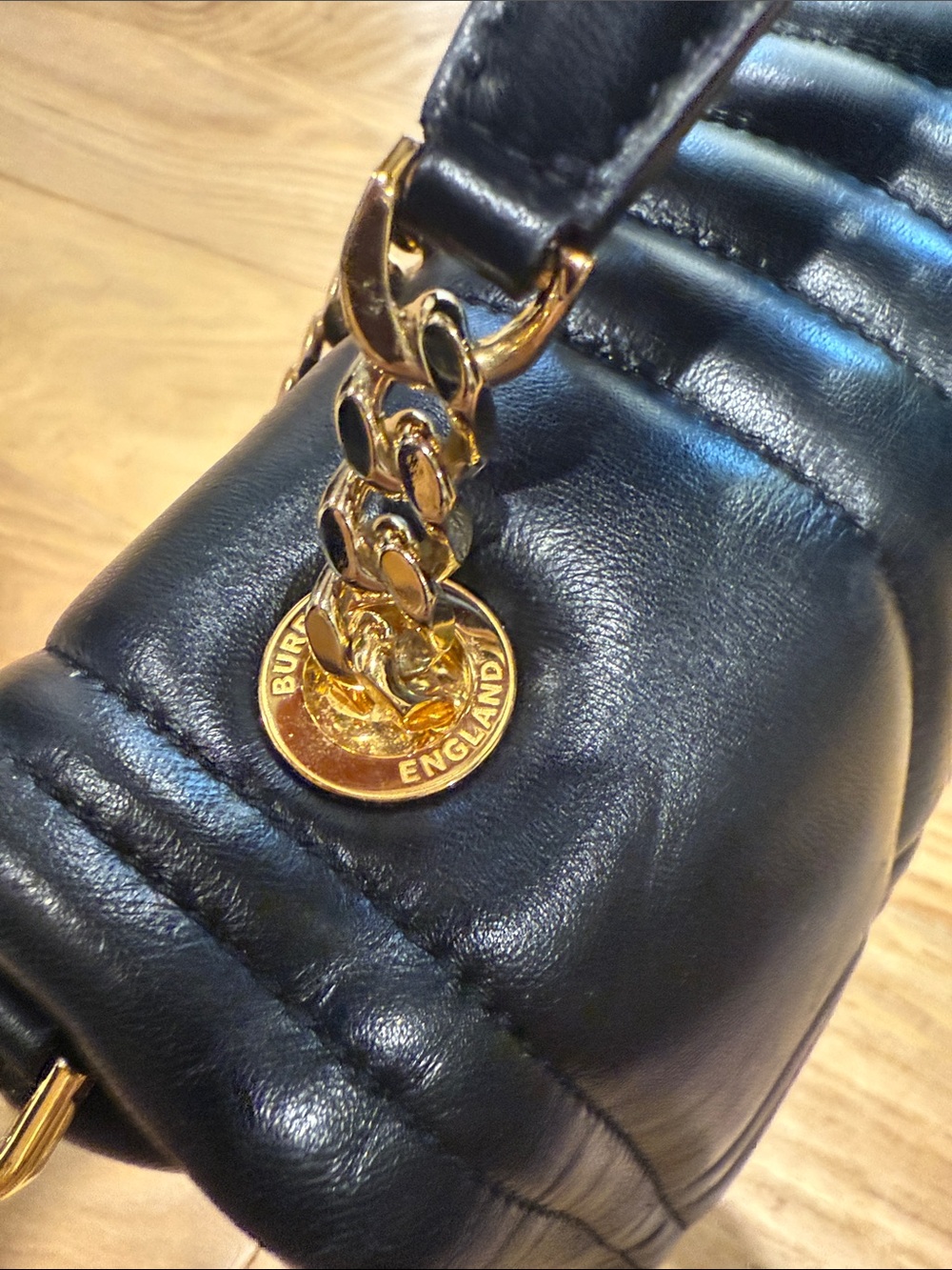 Burberry Black Quilted Leather Shoulder Bag with Gold Chain and TB Logo - Picture 5 of 15